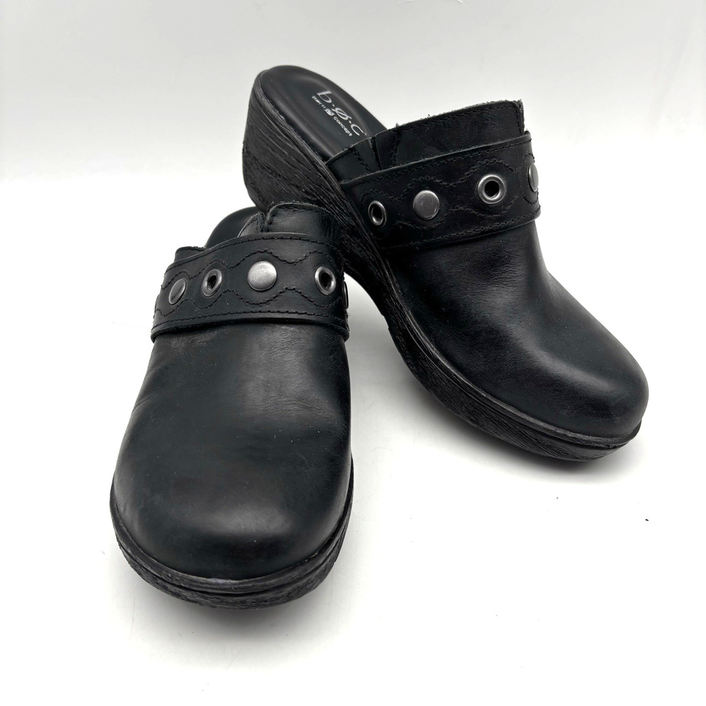 Børn BoC 'Pontine' Black Genuine Leather Studs & Grommets Wedge Clogs 7M